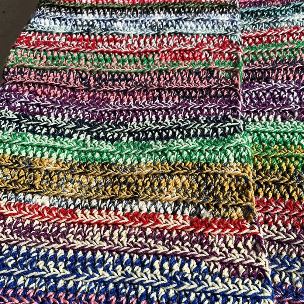 Handmade Crocheted knitted Blanket/Lap Throw-multi colored NEW Warm